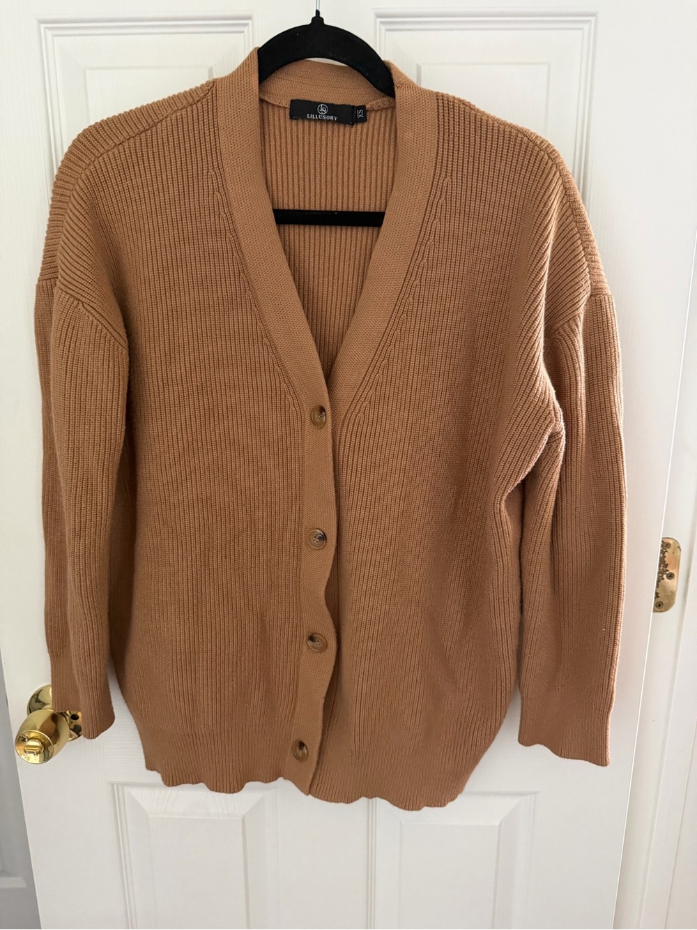 Lillusory Oversided Tan Knit Cardigan Sweater Size Extra Small